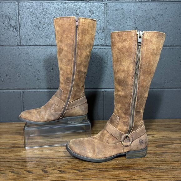 Born Women’s 6.5 Brown Distressed Suede Tall Riding Boots Western Harness Zip - Picture 2 of 8